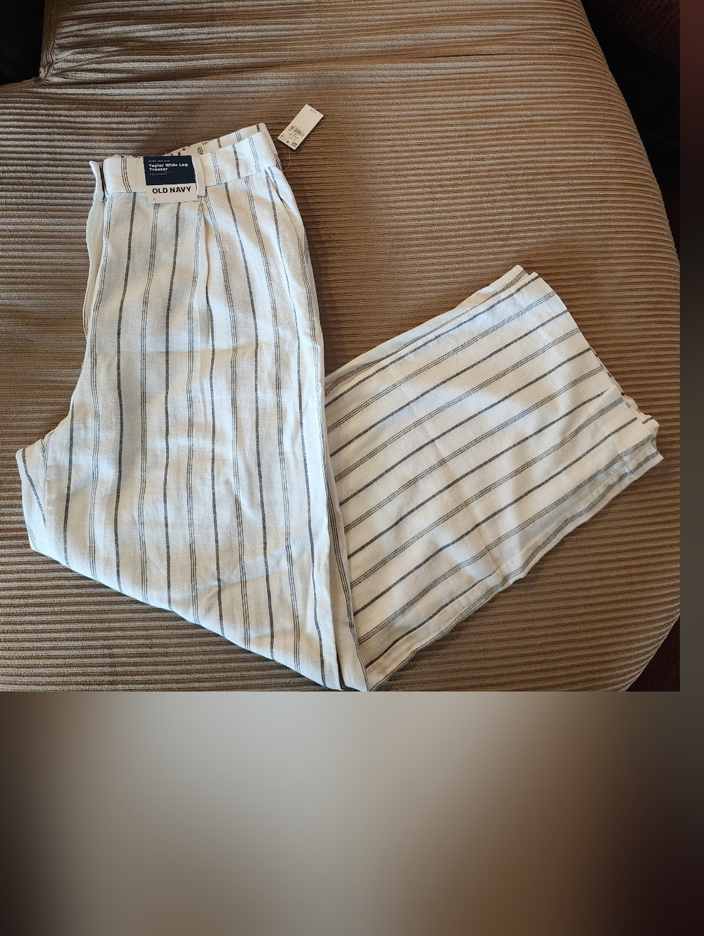 Old Navy White Pants with Navy Vertical Stripes